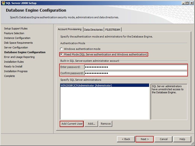 Database Engine Configuration