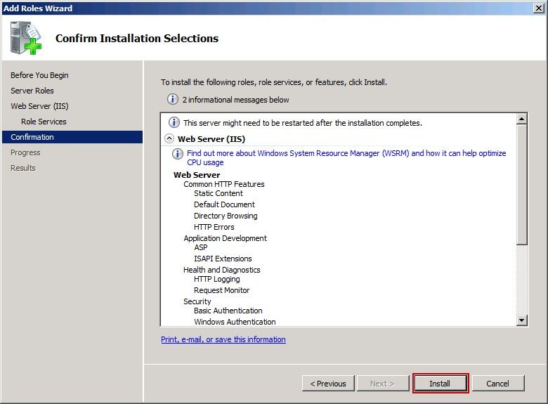 Confirm Installation Selections