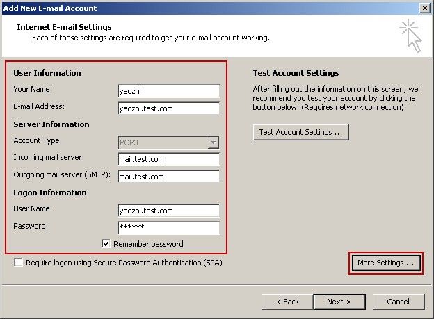 Internet E-mail Settings